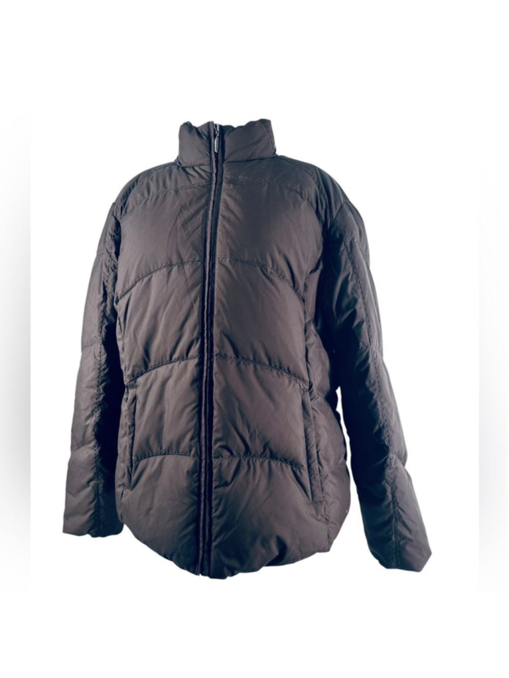 Eddie Bauer puffer coat premium goose down chocolate brown neutral winter sz xl